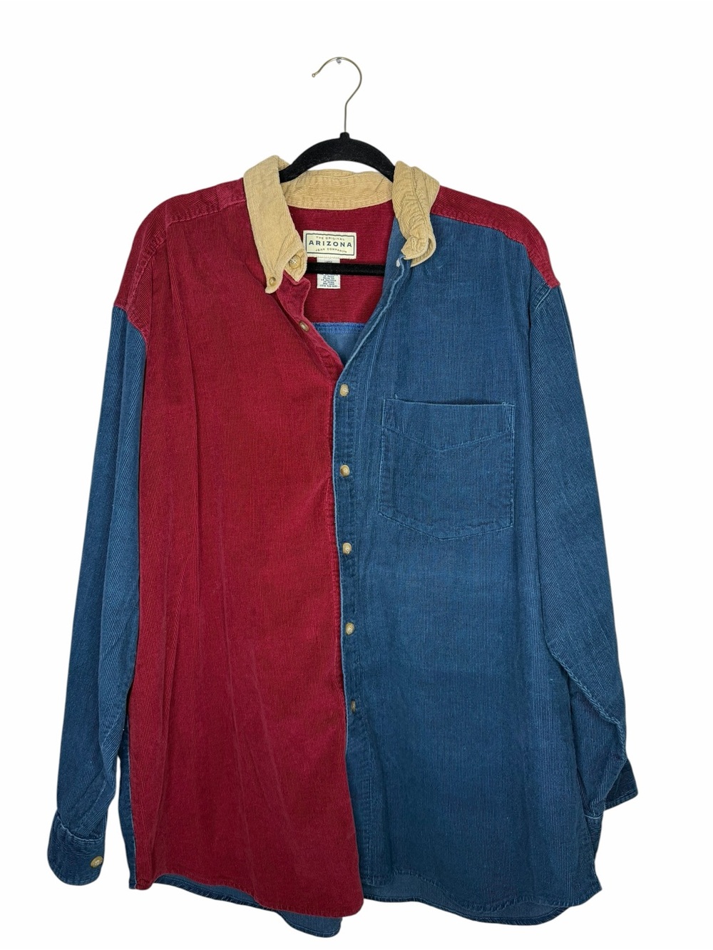 ARIZONIA / vintage y2k gorpcore red blue colorblock corduroy button up shirt / L